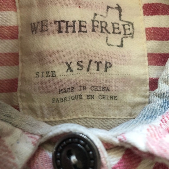 Free People We The Free Americana Distressed Button Down Shirt Size XS - Picture 13 of 15